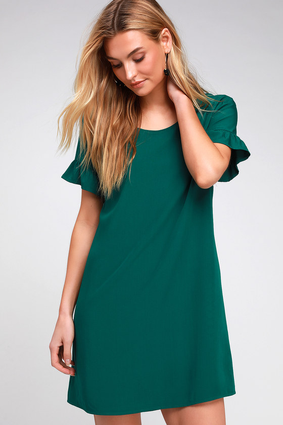 Cute Emerald Green Dress - Ruffle Shift ...